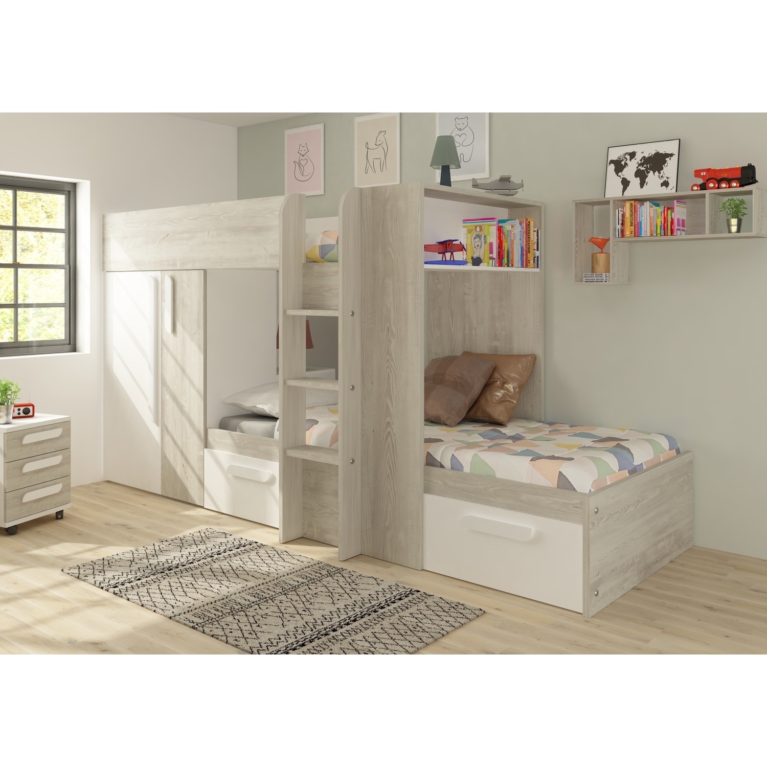 Read more about White and oak bunk bed with wardrobe and storage drawers barca kids avenue